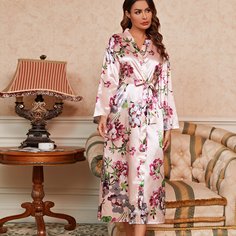 с поясом Со цветочками Элегантный Ночной халат Shein