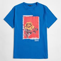 Мужская футболка с цветочным принтом Shein