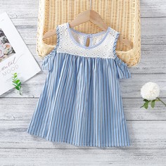 Ажурная вышивка Полосатый Повседневный Блузы для девочек Shein