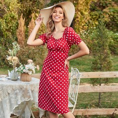 с разрезом В горошек Бохо Платье Shein