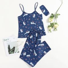 Пижама и маска для сна с принтом лисы и цветов Shein