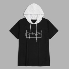 Мужская контрастная футболка с капюшоном на кулиске Shein