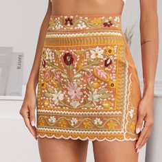 Юбка с племенной вышивкой и оригинальным краем Shein