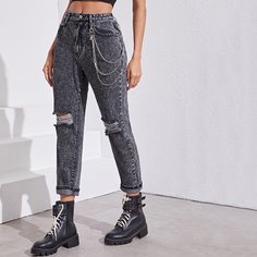 Модные джинсы с декором цепи Shein
