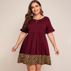 Контрастное леопардовое платье размера плюс Shein