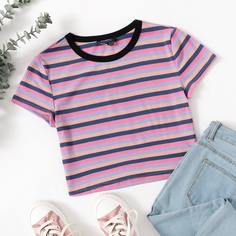 Трикотажная футболка в полоску Shein