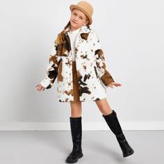 Контрастное однобортное пальто из искусственного меха для девочек Shein