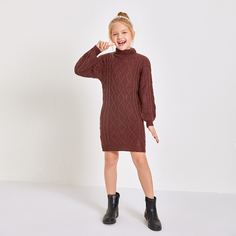Одноцветный Повседневный Трикотажные платья для девочек Shein