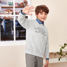 Пуговица Лозунг Повседневный Толстовки для мальчиков Shein