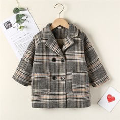 с карманами Клетчатый Повседневный Пальто для маленьких мальчиков Shein