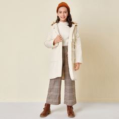 Пальто на кулиске с капюшоном и искусственным мехом для девочек Shein
