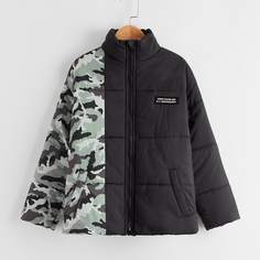 Стеганая куртка с камуфляжным узором для мальчиков Shein