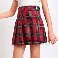 Юбка в клетку с высокой талией для девочек Shein