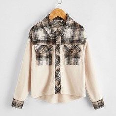 с карманами Клетчатый Институтский Куртки для девочек Shein