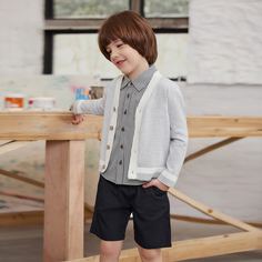 Пуговица Контрастный цвет Повседневный Кардиганы для мальчиков Shein