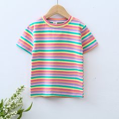 Радужные полосы Повседневный Футболки для маленьких девочек Shein