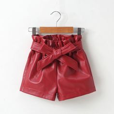Шорты из искусственной кожи с присборенной талией для девочек Shein