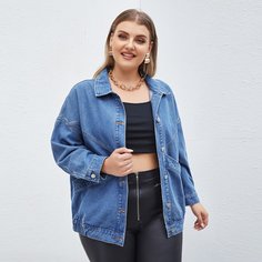 Джинсовая куртка размера плюс с карманом Shein