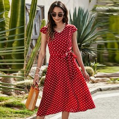 Платье с поясом в горошек Shein