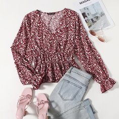 с оборками цветочный Бохо Блузы Shein