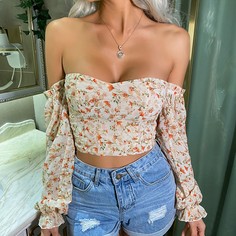 с оборками Со цветочками Бохо Женские топы Shein