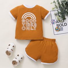 Шорты и футболка с текстовым принтом для девочек Shein