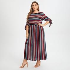 Платье размера плюс в полоску с узлом Shein
