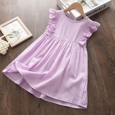 Однотонное платье с оборкой для девочек Shein