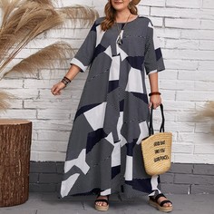 Контрастное платье размера плюс в полоску Shein