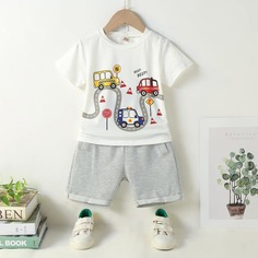 Шорты и футболка с мультипликационным принтом для мальчиков Shein