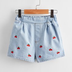 Джинсовые шорты с вышивкой вишни для девочек Shein