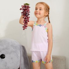 Пижама на бретельках с цветочной вышивкой для девочек Shein