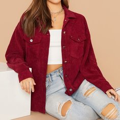 Вельветовое пальто с карманом Shein