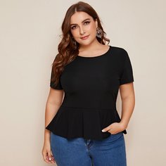 Однотонная блузка пеплум размера плюс с застежкой сзади Shein