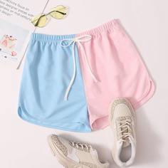 Двухцветные шорты с бантом Shein