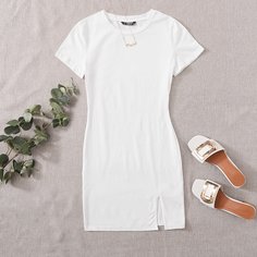 Однотонное платье с разрезом Shein