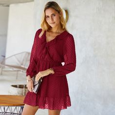 Платье с оборкой в горошек Shein