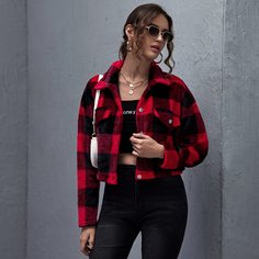 Куртка в клетку с пуговицами Shein