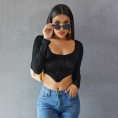 Асимметричный топ в рубчик на крючках Shein