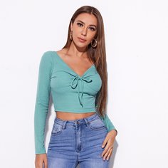 Трикотажная короткая футболка с узлом Shein