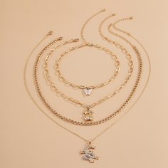 3шт ожерелье с бабочкой и китайским драконом Shein