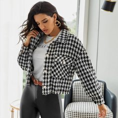 с карманами Клетка Повседневный жакеты Shein