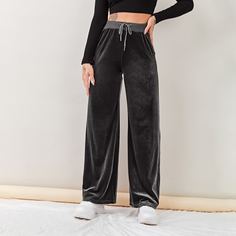 Бархатные брюки на кулиске Shein