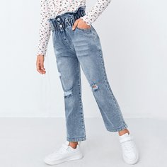 Рваные джинсы с талией для девочек Shein