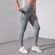 с карманами Одноцветный Спортивные леггинсы Shein
