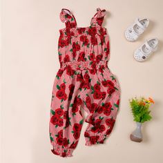 Оборка Со цветочками Бохо Комбинезоны для девочек Shein