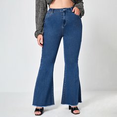 на пуговицах Одноцветный Джинсы размер плюс Shein