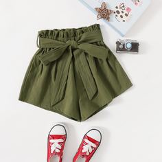 Пояс Одноцветный милый Шорты для девочек Shein