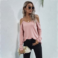 Вязаная футболка с открытыми плечами Shein