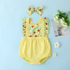 Боди с цветочным принтом и повязкой на голову для девочек Shein